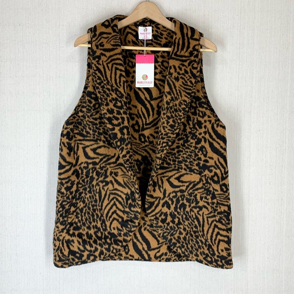 Marley Lilly~NWT~Women's Open Front Wool Blend Leopard/Animal Print Vest~Sz L/XL - Picture 1 of 11